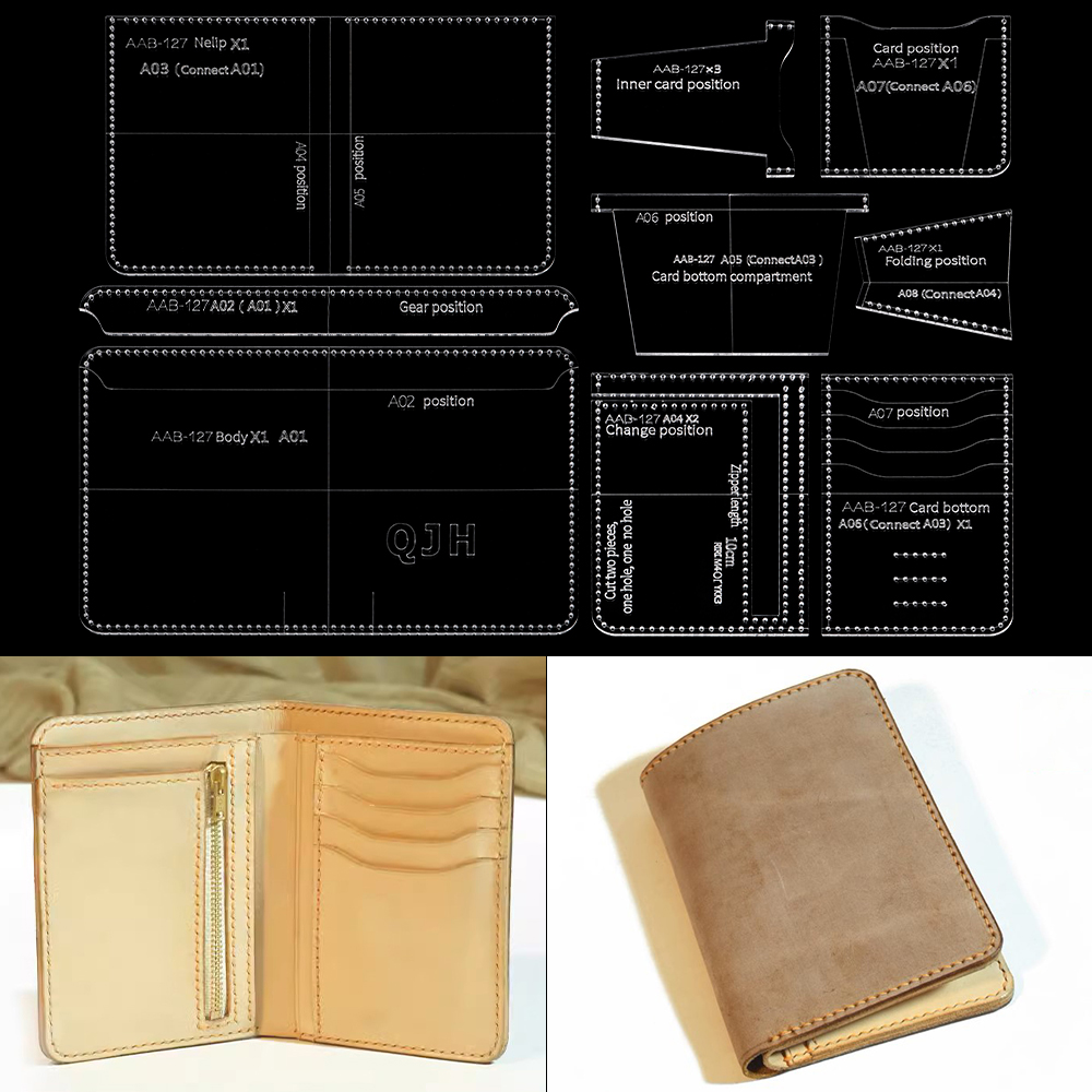 Leatherwork Embossing - 1 ensemble de porte-monnaie court pliable,