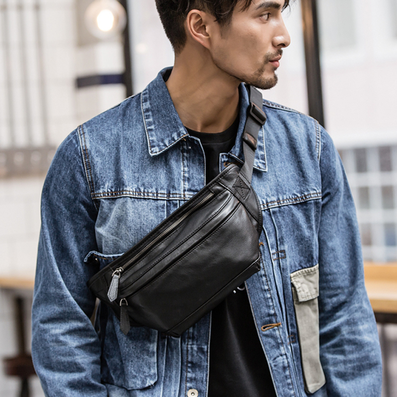 Leatherwork Fasteners - Sac banane en cuir véritable pour
