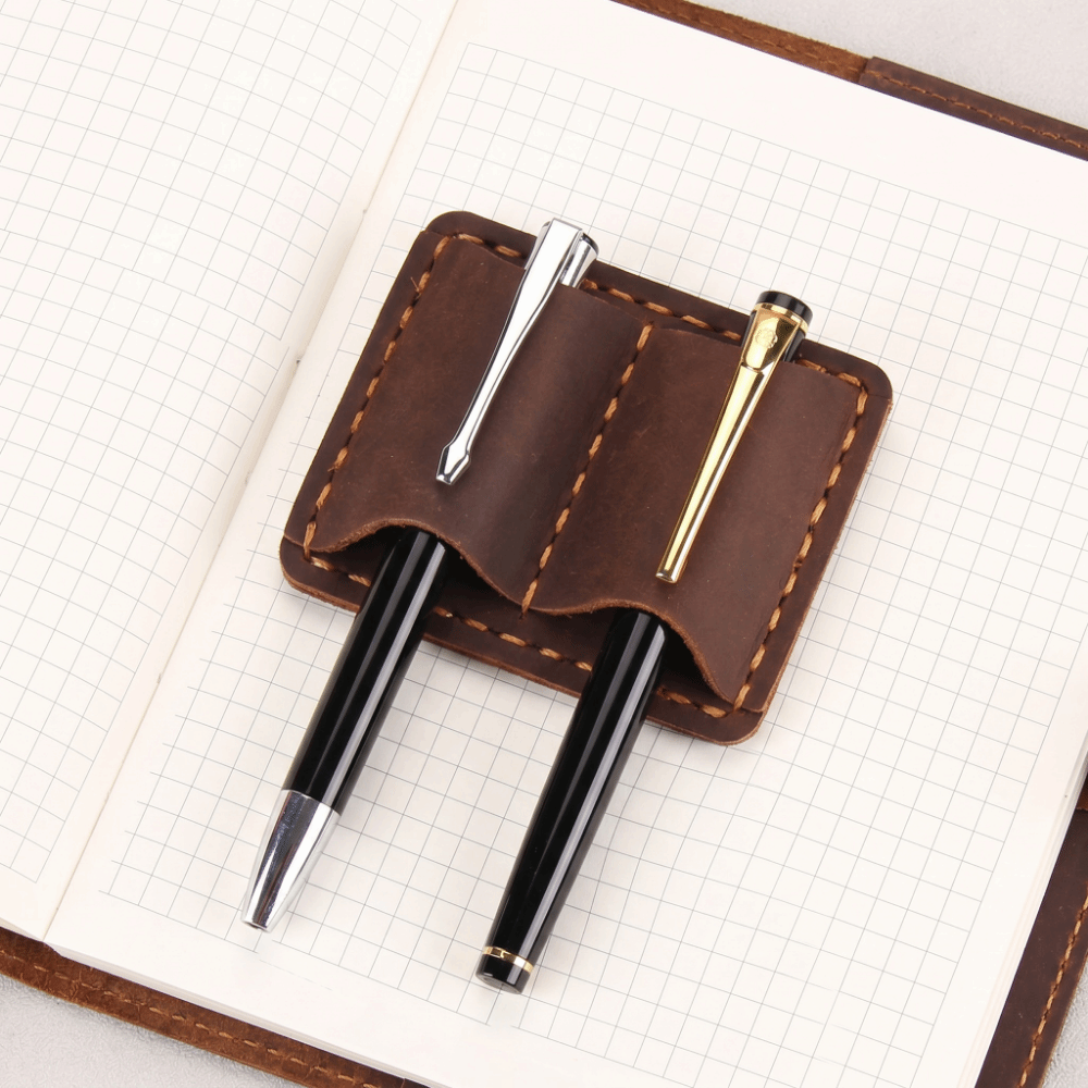 Porte-stylo double en cuir vin - Leather Work Notepad avis et prix